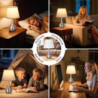 Seealle Touch Table Lamp for Bedroom, 3-Way Dimmable Small Bedside Lamps for Night Stands with Wires, Wood-Paint Desk Lamp for Kids Room, Office, Living Room, End Table(LED Bulb Included)
