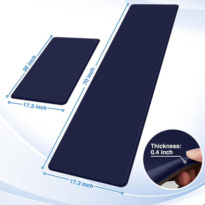 StepRite Kitchen Mats, 2PCS Kitchen Rugs, Cushioned Anti Fatigue Kitchen Mats for Floor, Non-Slip Standing Desk Mat, Waterproof Kitchen Rug Set for Kitchen, Floor, Office, 17.3"x30"+17.3"x47", Black