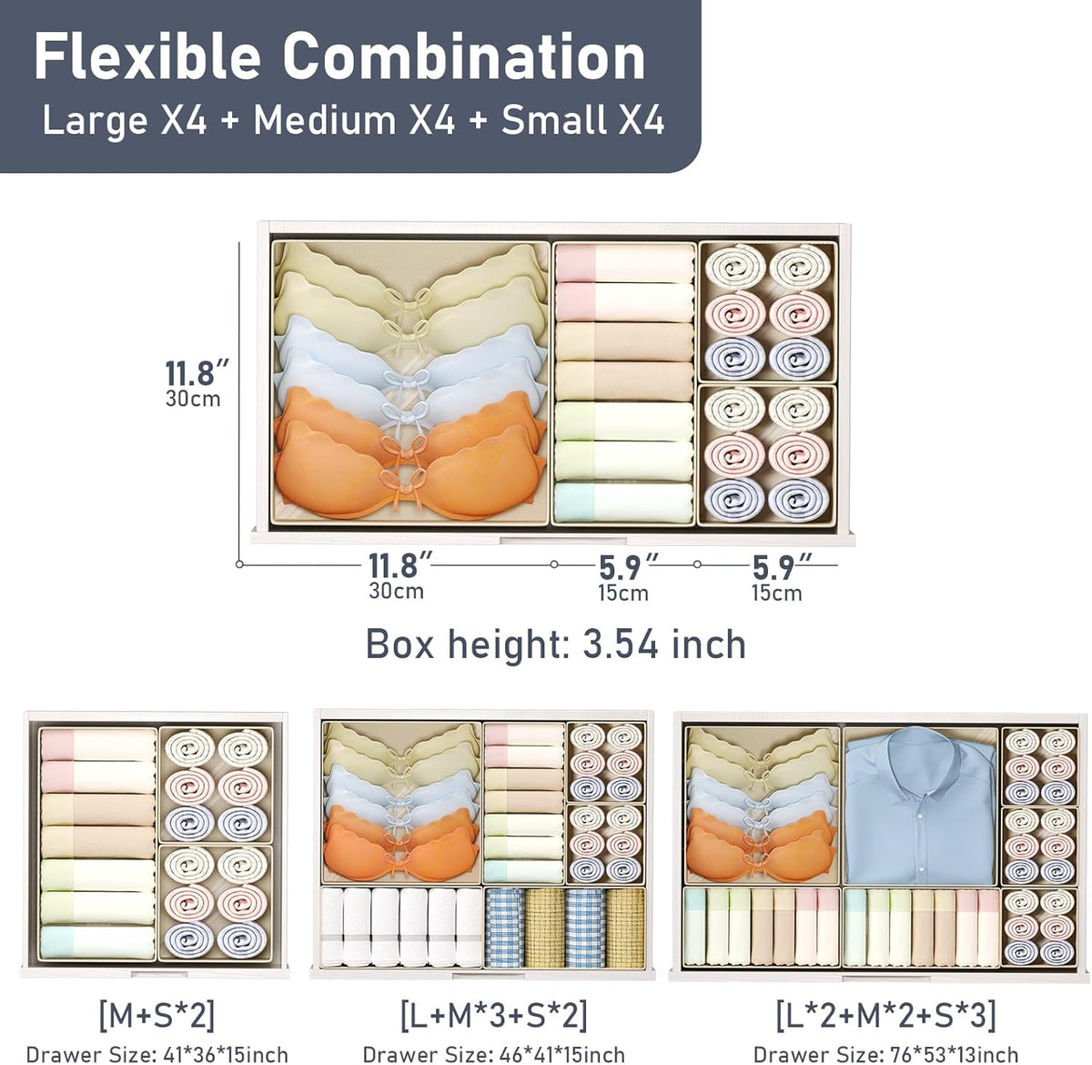 Drawer Organizer Clothes, Dresser Organizer, Foldable Closet Organizers and Storage, Fabric Dresser Bins, Drawer Dividers for Nursery, Baby Clothes, Underwears, Sock (Beige)