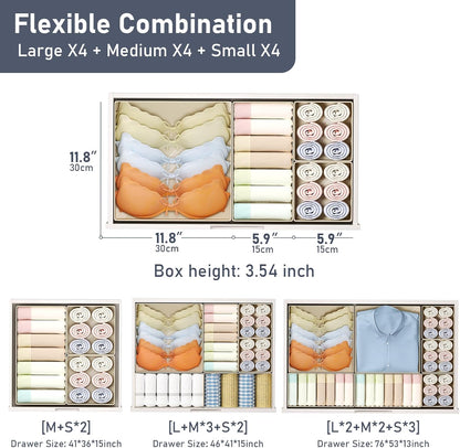 Drawer Organizer Clothes, Dresser Organizer, Foldable Closet Organizers and Storage, Fabric Dresser Bins, Drawer Dividers for Nursery, Baby Clothes, Underwears, Sock (Beige)