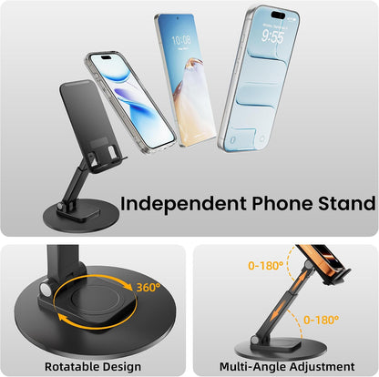 Desk Organizer and Accessories with Cellphone Holder, Height Adjustable 2-Tier Computer Monitor Stand Riser with Drawer and 2 Pen Holders,Office Desk Accessories for Office Supplies, Black