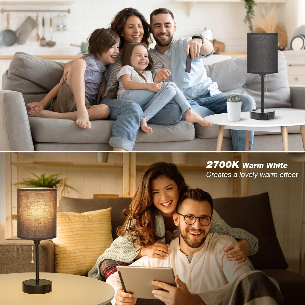 Dicoool Bedside Table Lamp for Bedroom - Small Desk Lamp with USB Ports