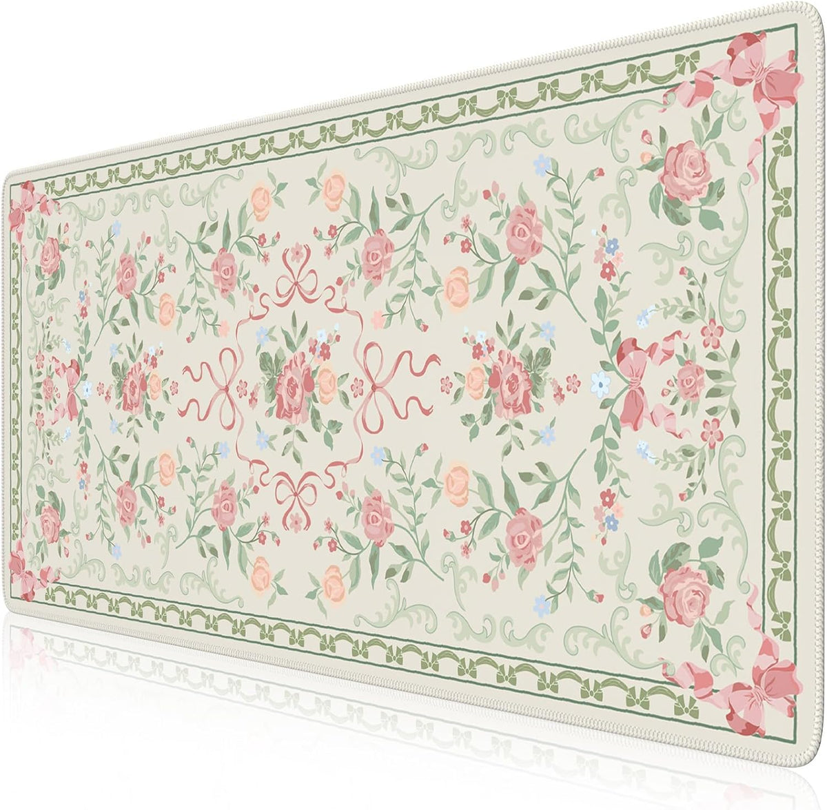 Desk Mat,Mouse Pad for Office Desk,35.4x15.7in,Pink Flowers