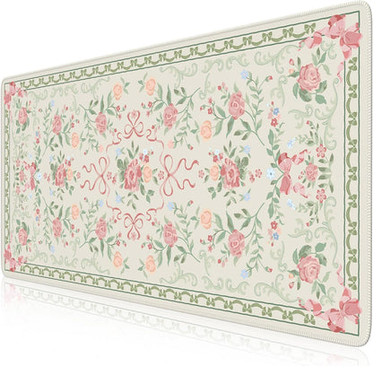 Desk Mat,Mouse Pad for Office Desk,35.4x15.7in,Pink Flowers