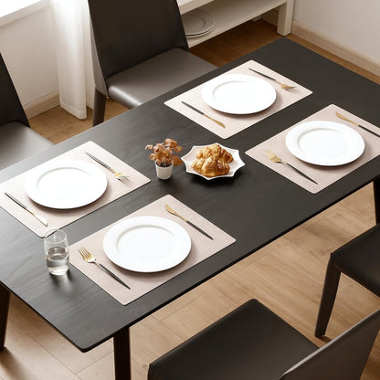 MOSAYT Vinyl Placemats Set of 6-12 X 17 Inch - Faux Leather 100% Waterproof Oil-Proof Wipeable PU Place Mats, Heat Resistant Reversible Table Mats for Kitchen, Dining, Outdoor, Reddish Brown