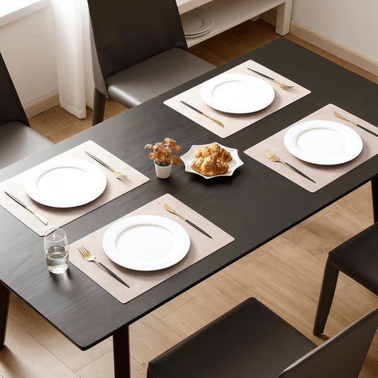 MOSAYT Vinyl Placemats Set of 6-12 X 17 Inch - Faux Leather 100% Waterproof Oil-Proof Wipeable PU Place Mats, Heat Resistant Reversible Table Mats for Kitchen, Dining, Outdoor, Reddish Brown