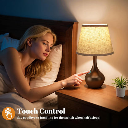 Seealle Touch Table Lamp for Bedroom, 3-Way Dimmable Small Bedside Lamps for Night Stands with Wires, Wood-Paint Desk Lamp for Kids Room, Office, Living Room, End Table(LED Bulb Included)