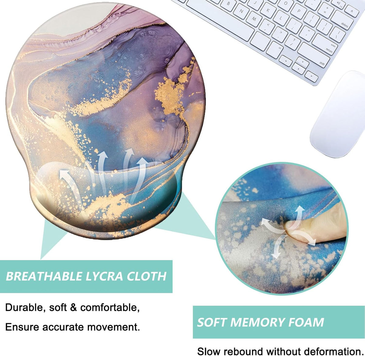 Mouse Pad with Wrist Support, Ergonomic Mouse Pad with Memory Foam Wrist Rest Cushion, Non-Slip Rubber Base Gaming Mice Pad for Home Office Computer Laptop, Flower Black