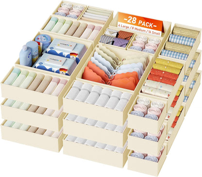 Drawer Organizer Clothes, Dresser Organizer, Foldable Closet Organizers and Storage, Fabric Dresser Bins, Drawer Dividers for Nursery, Baby Clothes, Underwears, Sock (Beige)
