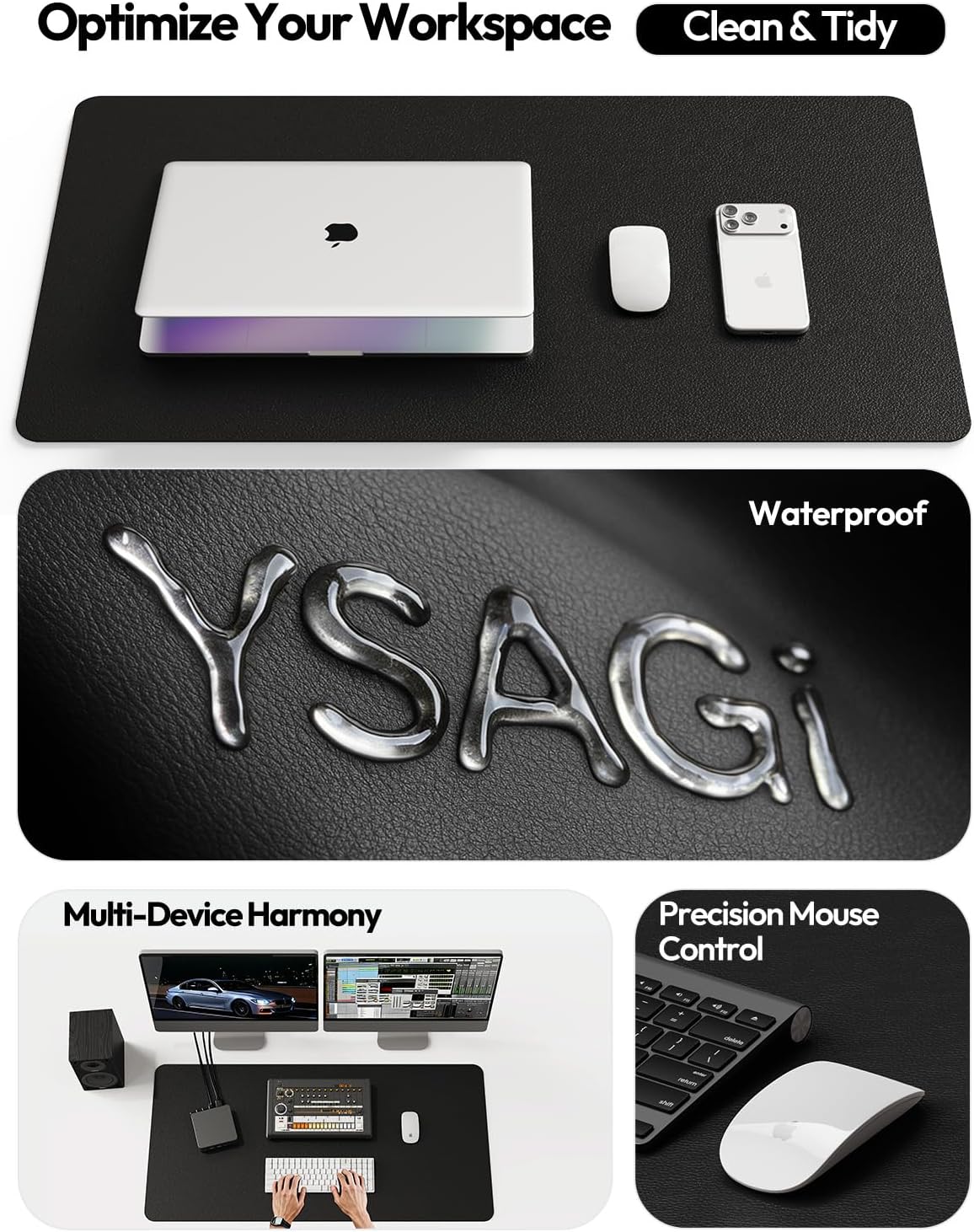 YSAGi Leather Desk Pad Protector, Large Mouse Pad, Non-Slip PU Leather Desk Blotter, Waterproof Writing Pad for Office and Home (31.5" x 15.8", Eggshell) - Colors B