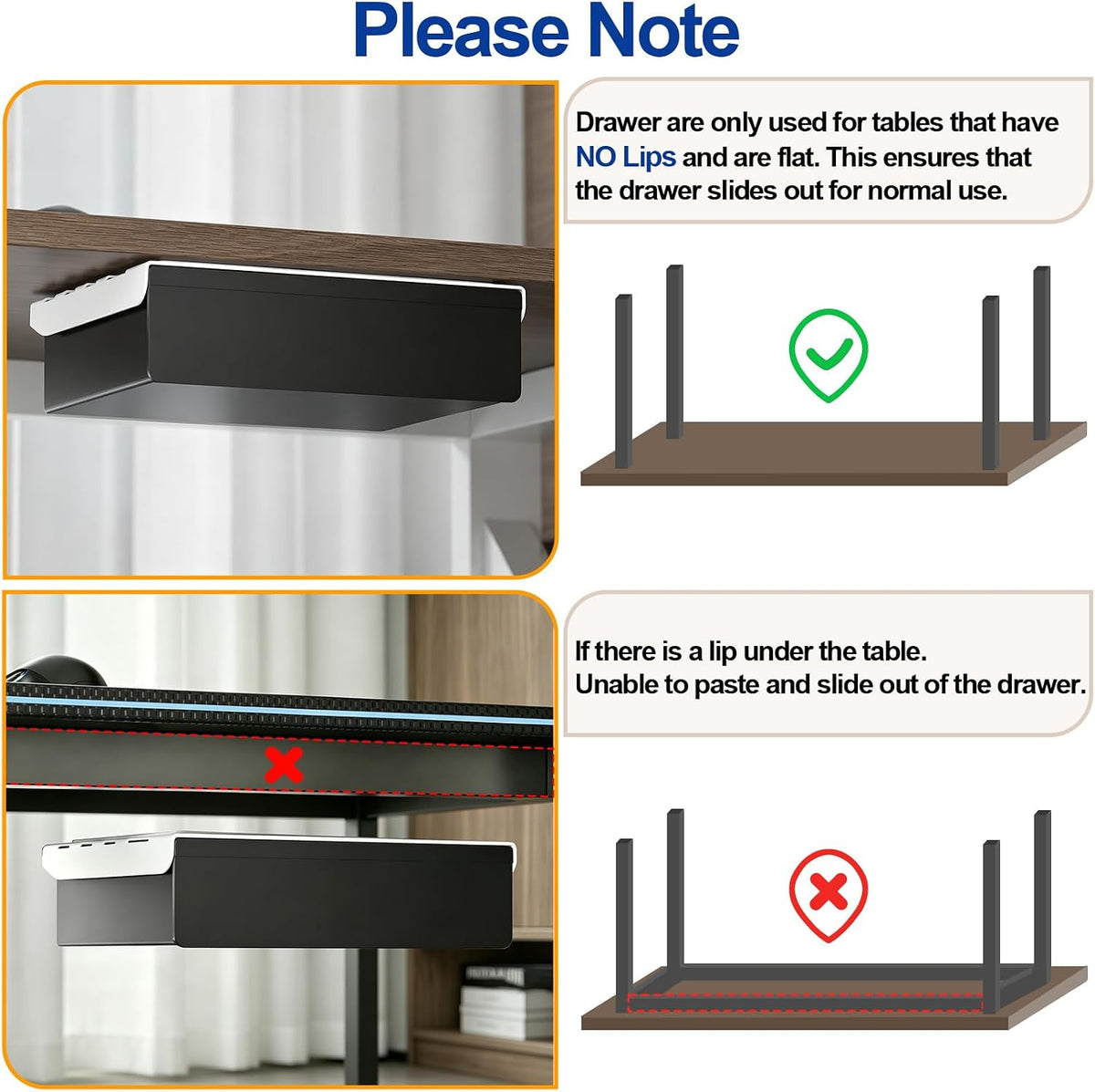 Under Desk Storage Drawer Organizer,3 Pack Self-Adhesive Slide Out Desk Drawers Under Table for Shelf,Office Supplies,Home,Large & Medium & Small,Black