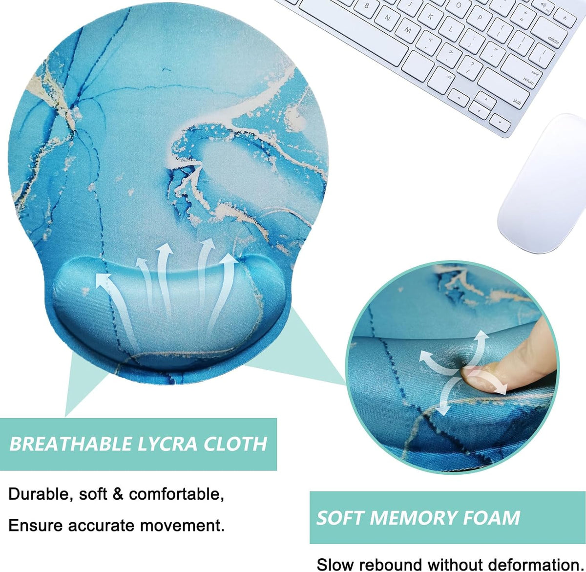 Mouse Pad with Wrist Support, Ergonomic Mouse Pad with Memory Foam Wrist Rest Cushion, Non-Slip Rubber Base Gaming Mice Pad for Home Office Computer Laptop, Flower Black