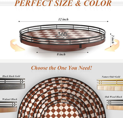 Farmhouse Oak 9" Lazy Susan Turntable Organizer for Cabinet, Round Wooden Lazy Susan Organization and Storage for Dining Table, Pantry, Kitchen, Countertop, Cupboard,Home Decor, Walnut Wood