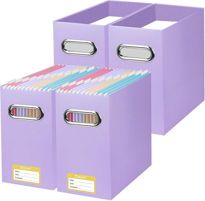 BALEINE File Organizer Box, Cardboard File Folder Organizer with Handle for Letter Size, Portable Collapsible Hanging Filing Box for Home Office Document Storage (2 Pack, Black)