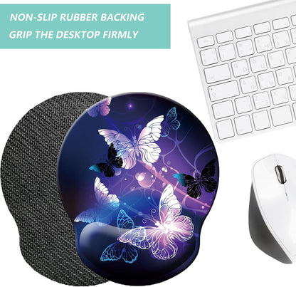 Mouse Pad with Wrist Support, Ergonomic Mouse Pad with Memory Foam Wrist Rest Cushion, Non-Slip Rubber Base Gaming Mice Pad for Home Office Computer Laptop, Flower Black