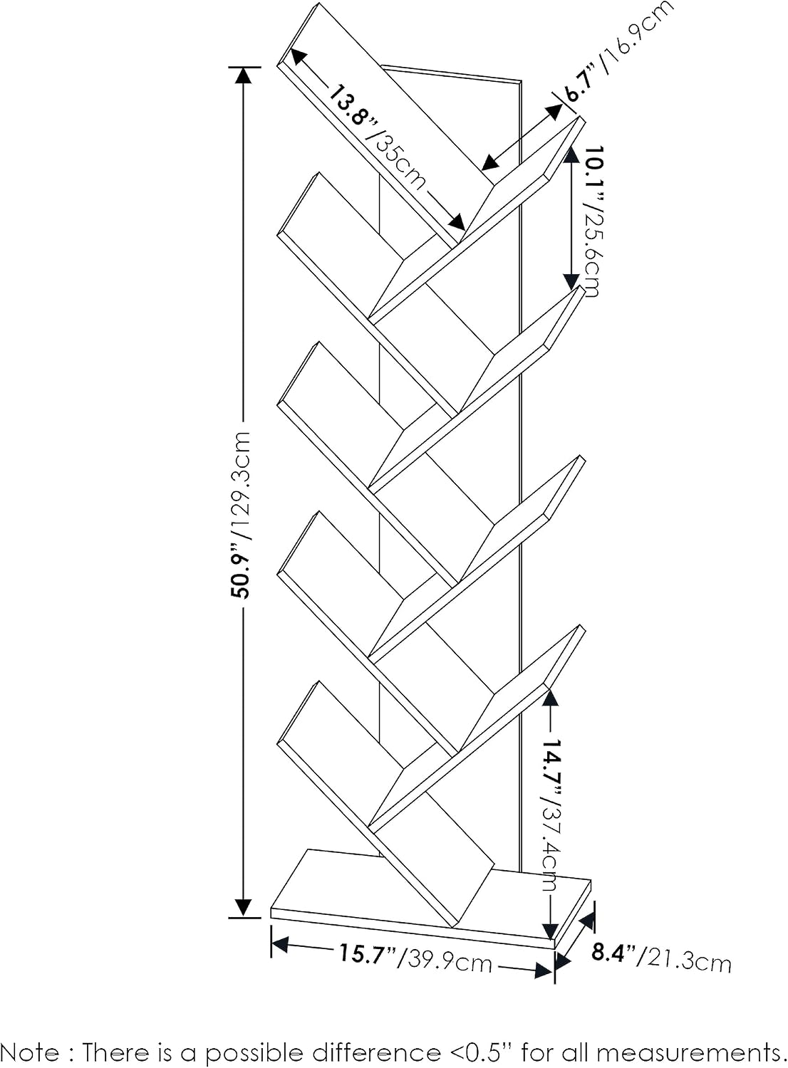 Furinno PASIR Book Shelf, 2-Tier Modern Bookshelf, Open Shelves Bookcase 9 x 12 x 21, Easy Assembly, for Living Room, Bedroom, Home Office, White