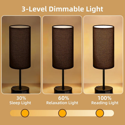 Table Lamp for Nightstand, High-Sensitivity Touch, 3-Level Dimmable Bedside Lamp with AC Outlet | USB | and USB-C, Ideal Night Stand Lamp for Bedroom, Reading, Living Room(Warm&Wooden)