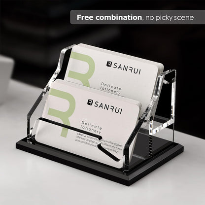 Black Business Card Holder for Desk 1 Slot Clear Acrylic Horizontal