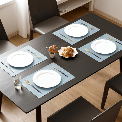 MOSAYT Vinyl Placemats Set of 6-12 X 17 Inch - Faux Leather 100% Waterproof Oil-Proof Wipeable PU Place Mats, Heat Resistant Reversible Table Mats for Kitchen, Dining, Outdoor, Reddish Brown