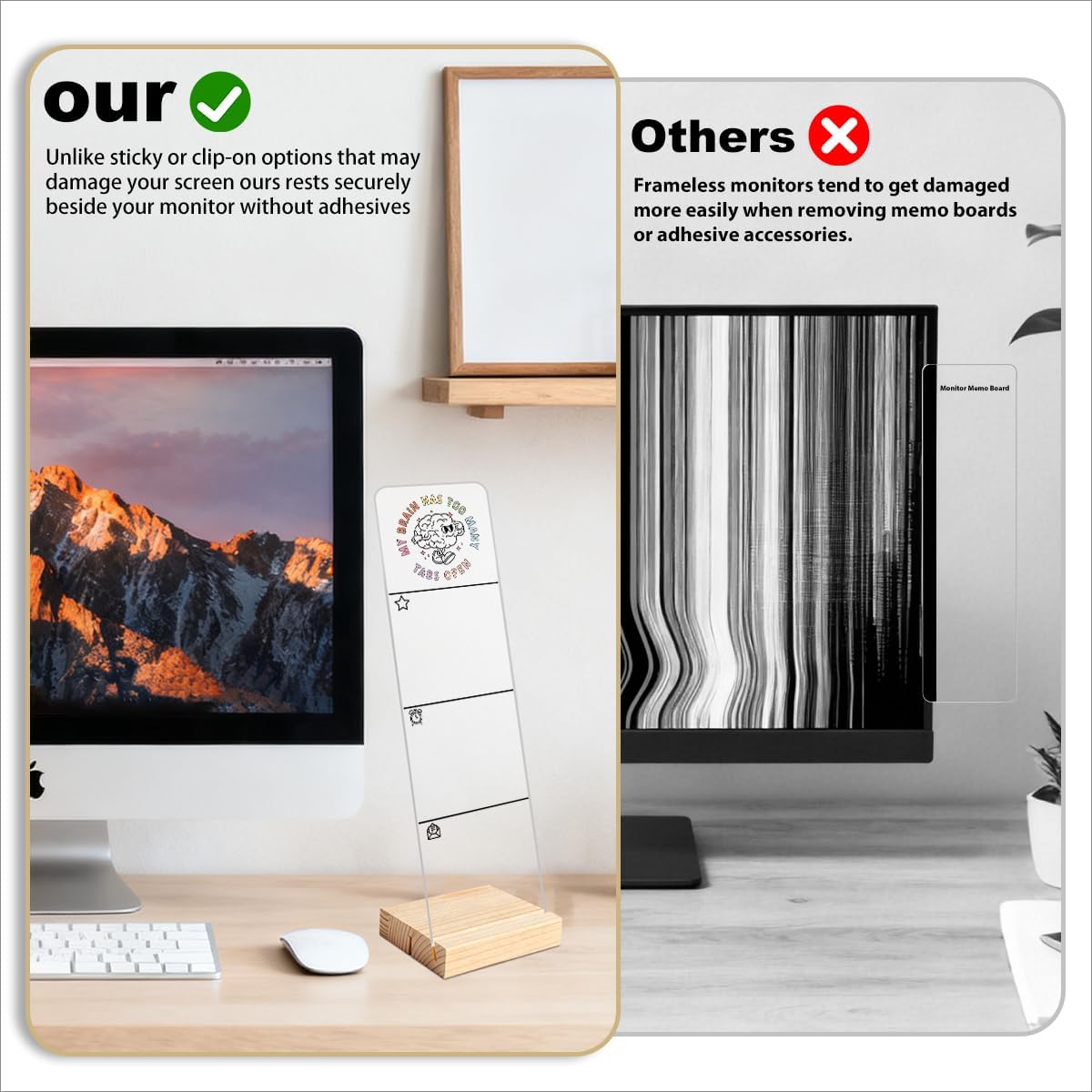 Monitor Memo Board with Removable Wooden Base Acrylic Portable Sticky Note Holder, It is Okay to Acrylic Message Board Sign, Office Desk Desk Set Sticky Notes 100 Sheets