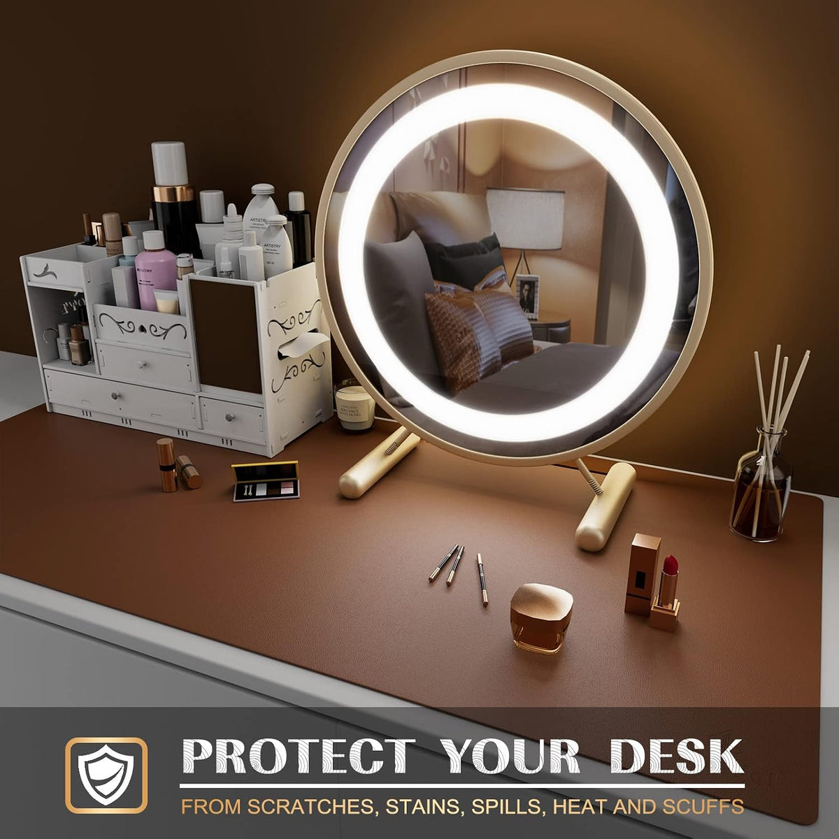 K KNODEL Large Office Leather Desk Mat, Mouse and Keyboard Pad, Computer and Laptop Mat, Desktop Protector and Cover, Writing Pad and Blotter (31.5"x15.7", Black)