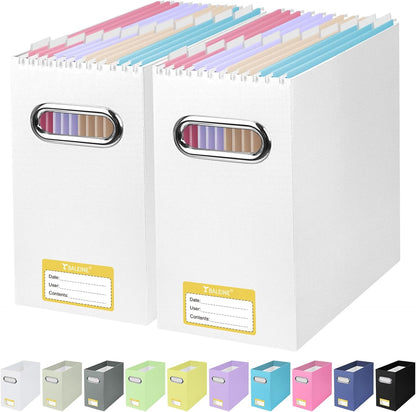 BALEINE File Organizer Box, Cardboard File Folder Organizer with Handle for Letter Size, Portable Collapsible Hanging Filing Box for Home Office Document Storage (2 Pack, Black)
