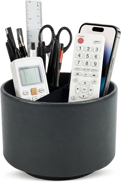 Round Leather Art Supply Organizer,Remote Control Holder,360 Degree Rotating,Multi-Functional Pencil Holder,4 Compartments Desktop Stationary Organizer(1-Blue Bird) - Colors B