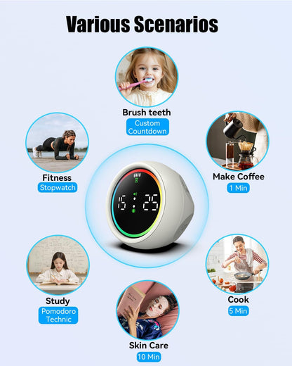 Pomodoro Timer Cube, Desk Timer for Productivity with 1, 5, 10 Min Preset Countdown, Stopwatch and Custom Countdown, for Kids, ADHD, Study, Work, Fitness, Cooking (White)
