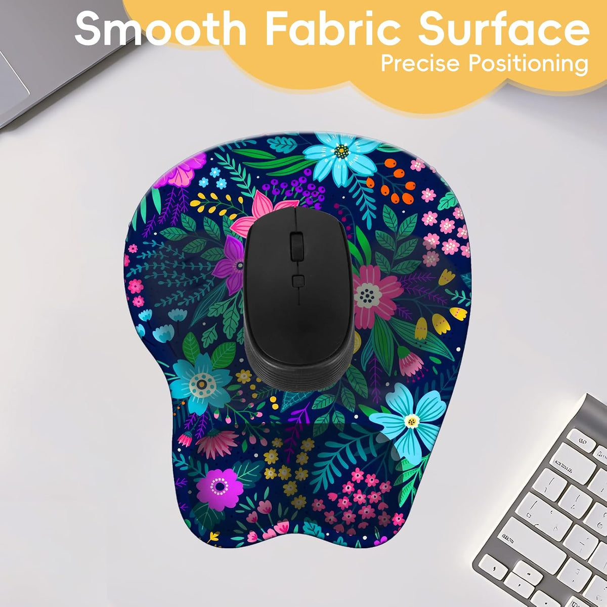 Wrist Support Mouse Pad Anti Slip Rubber Wrist Rest Mousepad 9in X 8in Small Desktop Notebook Mouse Mat for Working and Gaming (M-Pink Floral)