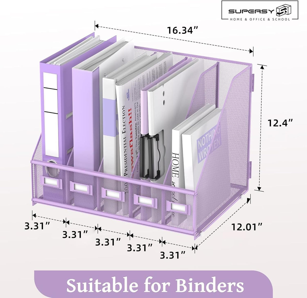 Desk Organizers Metal Desk Magazine File Holder with 5 Vertical Compartments Rack File Organizer for Office Desktop, Classroom, Home Workspace, Black