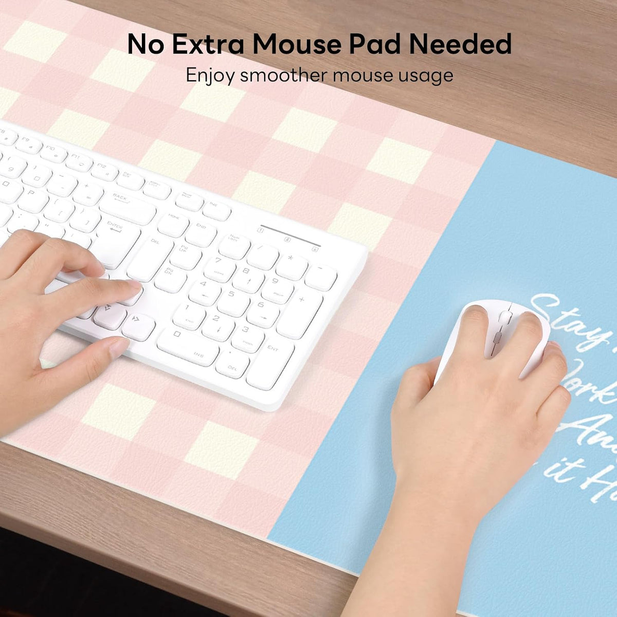 Checkered Pattern Desk Pad Protector, 35.5 x 13'' Aesthetic Mouse Mat for Desktop, Waterproof PU Leathe Non-Slip Desk Writing Pad for Office and Home, Green and Purple