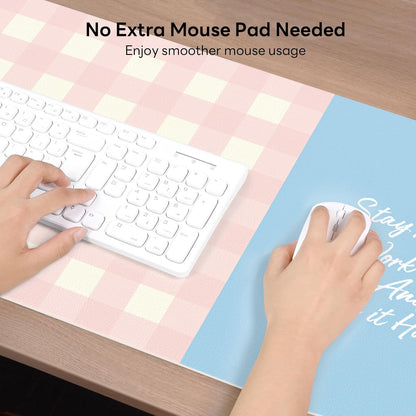Checkered Pattern Desk Pad Protector, 35.5 x 13'' Aesthetic Mouse Mat for Desktop, Waterproof PU Leathe Non-Slip Desk Writing Pad for Office and Home, Green and Purple