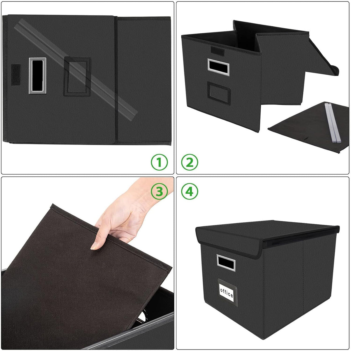 Upgraded Portable File Organizer Box with Lid, Collapsible Linen Hanging Filing Storage Boxes with Plastic Slides, Decorative Home/Office Filing System Box for File and Folders Storage (Gray)