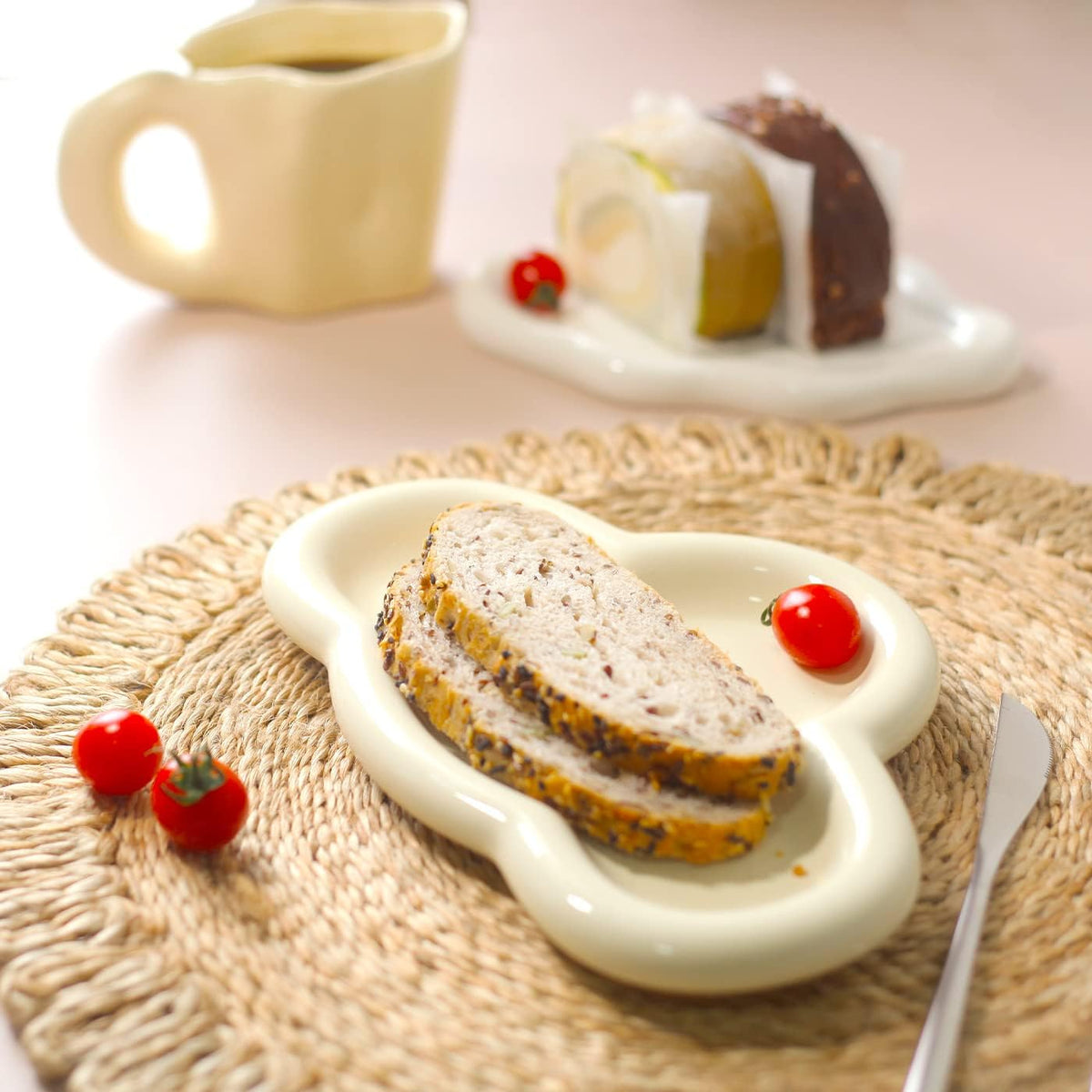 Jewelry Dish Trinket Tray for Women, Ring Dish Holder, Unique Cloud Shape Ceramic Plate Cute Things Vanity Aesthetic Room Decor Mother's Day Birthday (White)