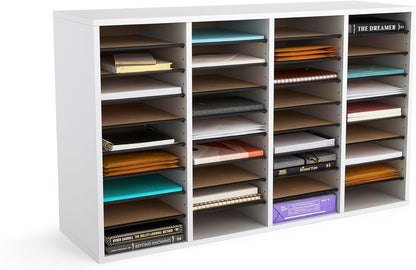 Safco 9422GR Wood Adjustable Literature & Paper Organizer, 16 Adjustable Compratment, Stackable Durable Construction, Home, Office, Mailroom, Classroom Mailbox , Gray
