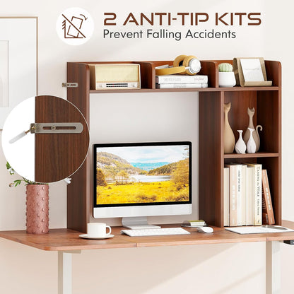 Desktop Bookshelf, Countertop Storage Hutch with 5 Shelves for Computer Desk, Desk 3-Tier Display Rack, Multipurpose Wood Desktop Hutch Storage Organizer for Dorm Office Home