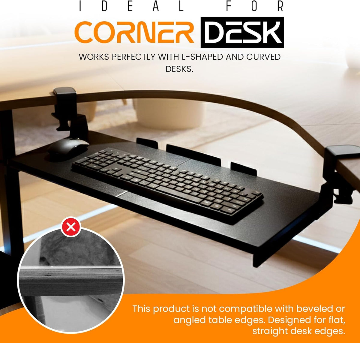 Keyboard Tray Under Desk Slide Out | MDF Board Platform with Iron Rail | Ergonomic Pull-Out Drawer with Clamp Mount | Space Saving Keyboard Shelf Attachment for Home Office Desk