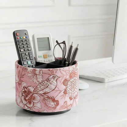 Round Leather Art Supply Organizer,Remote Control Holder,360 Degree Rotating,Multi-Functional Pencil Holder,4 Compartments Desktop Stationary Organizer(1-Blue Bird) - Colors B