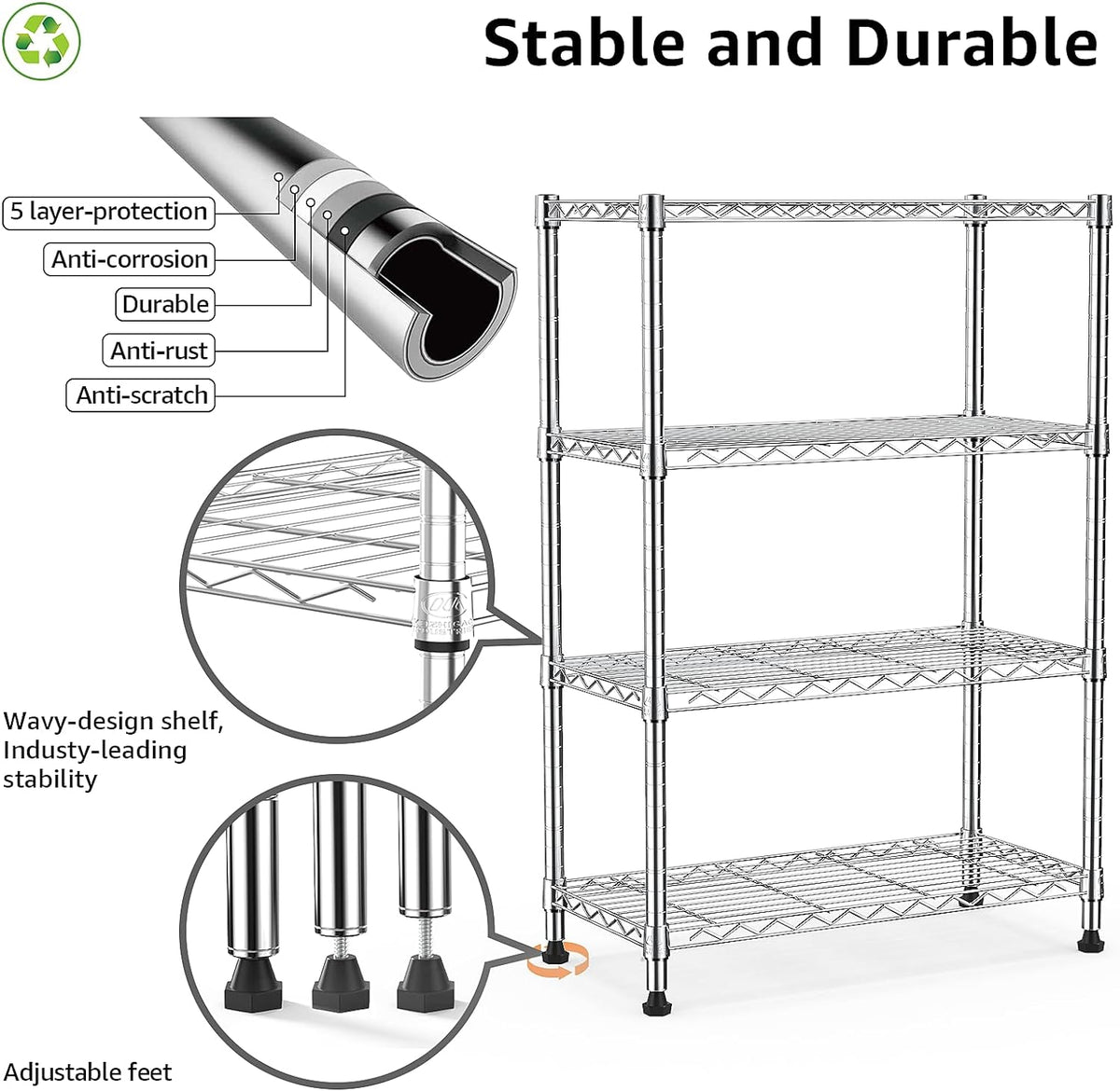 M MZG 450 lbs Steel Storage Shelving 3-Tier Utility Shelving Unit Steel Organizer Wire Rack for Home,Kitchen,Office (11.8" D x 17.7" W x 26.3" H) - Colors A