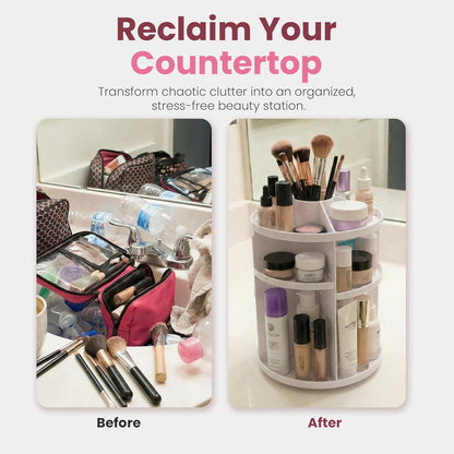 Masirs 360 Rotating Makeup Organizer Countertop - Adjustable Shelf Height - The Perfect Round Spinning Cosmetic Organizer for Bedroom Dresser or Vanity Countertop Storage (Clear)