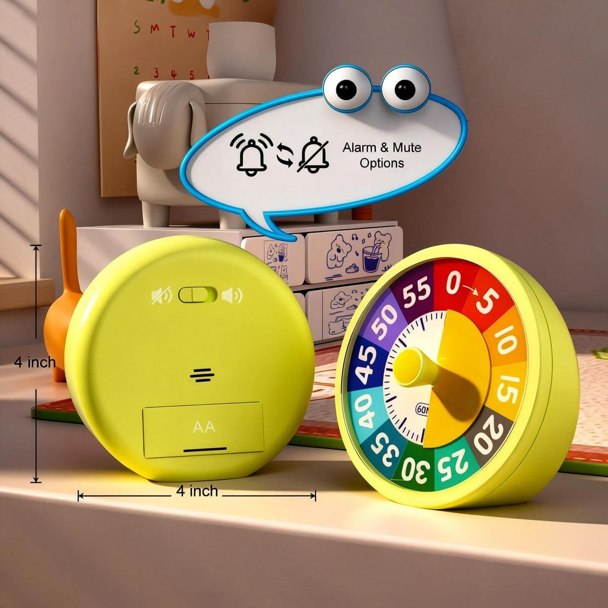 G.CATACC 60 Minute Visual Timer for Classroom Kids Teachers, 4-Inch Countdown Timer for Kitchen Cooking, Toddler, Training, Study, Work (Battery Not Included)