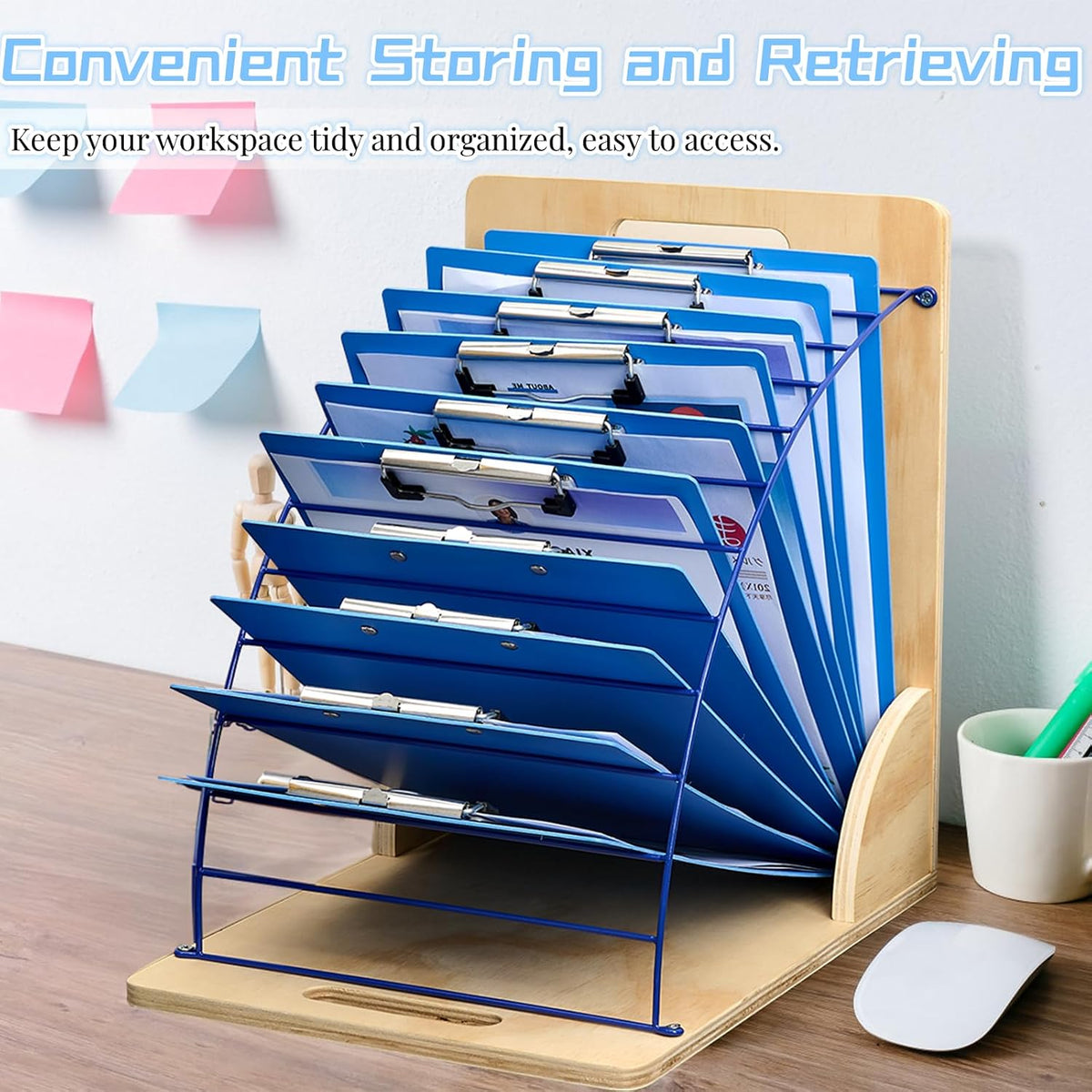CuleedTec Clipboard Holder, Clipboard Storage Rack | Wooden Clipboards Stand with Sturdy Metal Shelf | Clipboard Organizer for Classroom, Office, and Home (Assembly Required) (2 PCS)