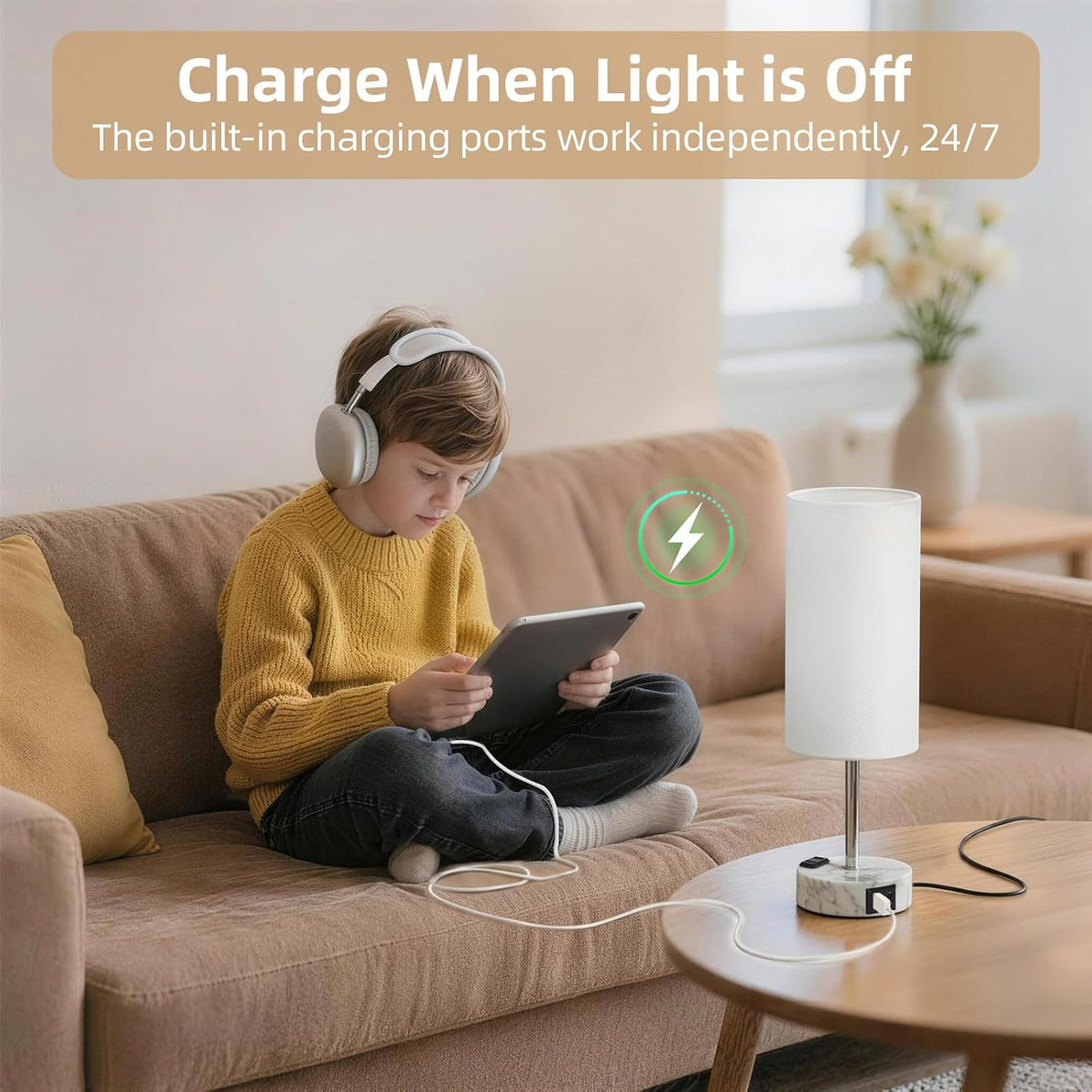 Table Lamp for Nightstand, High-Sensitivity Touch, 3-Level Dimmable Bedside Lamp with AC Outlet | USB | and USB-C, Ideal Night Stand Lamp for Bedroom, Reading, Living Room(Warm&Wooden)