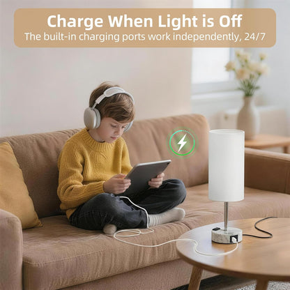 Table Lamp for Nightstand, High-Sensitivity Touch, 3-Level Dimmable Bedside Lamp with AC Outlet | USB | and USB-C, Ideal Night Stand Lamp for Bedroom, Reading, Living Room(Warm&Wooden)