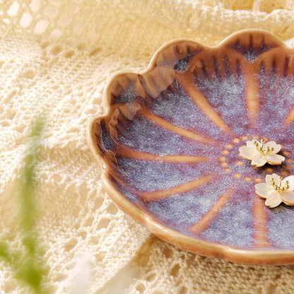 Ring Dish, Kiln Glaze Jewelry Trinket Tray, Gifts for Women I Lotus Leaf Necklace Earrings Holder on Nightstand Bathroom, Ceramic Cute Key Bowl, White. All Jewelries Are NOT Included.