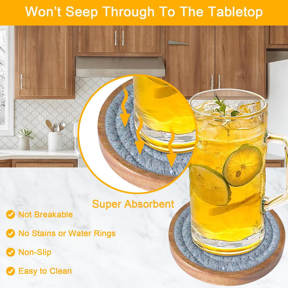 Wood Coasters for Drinks, Eykao Absorbent Coaster Sets of 5, Woven Drink Coasters for Coffee Table, Housewarming Gift for Farmhouse Home Decor,4 inches