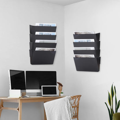 EASEPRES 3 Single Pocket Mesh Hanging File Organizer, Vertical Wall Mounted Magazine File Holder, Mount Basket Mail Paper Document Folder Organizing for Office, Home and School, Black