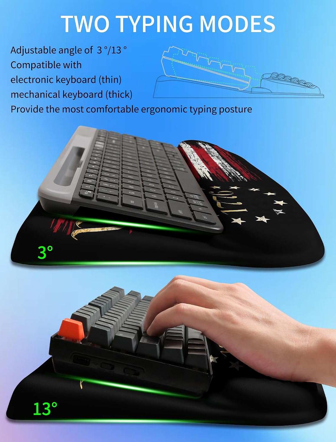 Ergonomic Wave Wrist Rest with Keyboard Stand, Cushioned Palm Rest, Comfortable Integrated Memory Foam for Natural Typing and Relieve Wrist Pain, Dark Night Black