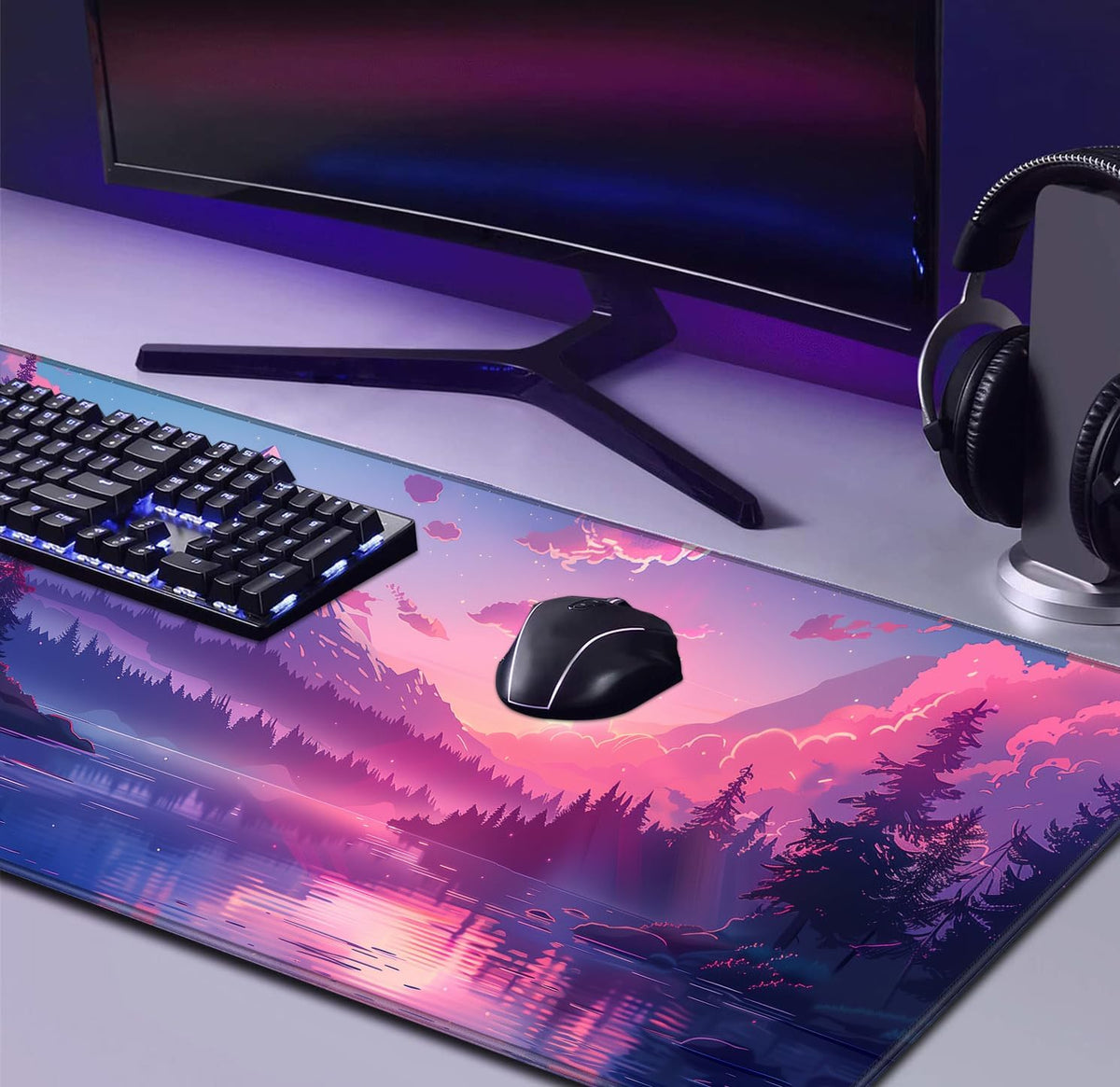 Retro American Flag XL Gaming Mouse Pad with Stitching Edge Laptop Desk Mat