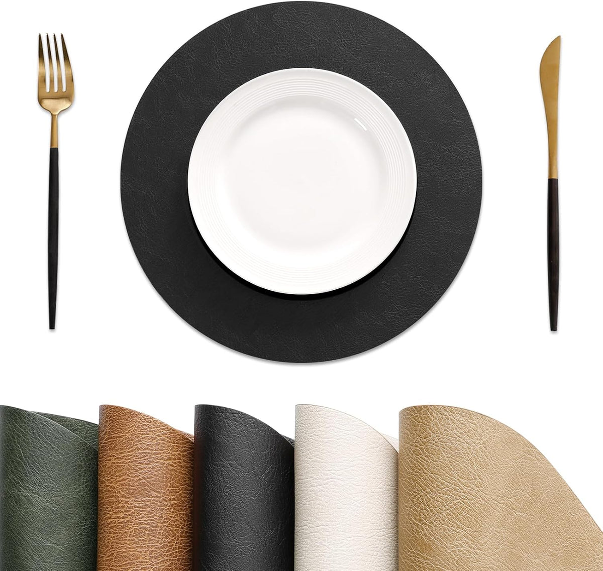 MOSAYT Vinyl Placemats Set of 6-12 X 17 Inch - Faux Leather 100% Waterproof Oil-Proof Wipeable PU Place Mats, Heat Resistant Reversible Table Mats for Kitchen, Dining, Outdoor, Reddish Brown